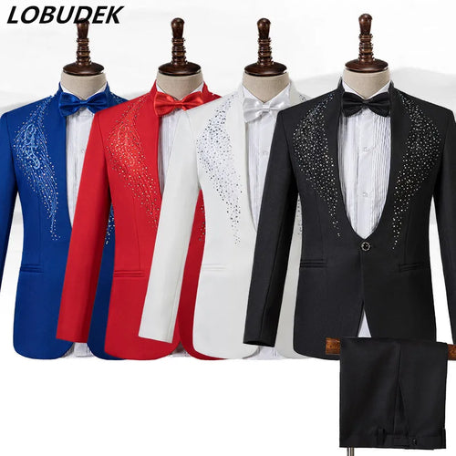 Men's Stand Collar Rhinestones Suit