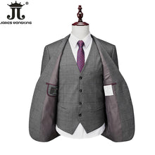 Load image into Gallery viewer, Checked Suit 3-piece Set Grid Gray Suit