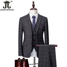 Load image into Gallery viewer, Checked Suit 3-piece Set Grid Gray Suit