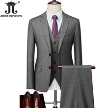 Load image into Gallery viewer, Checked Suit 3-piece Set Grid Gray Suit