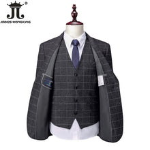 Load image into Gallery viewer, Checked Suit 3-piece Set Grid Gray Suit